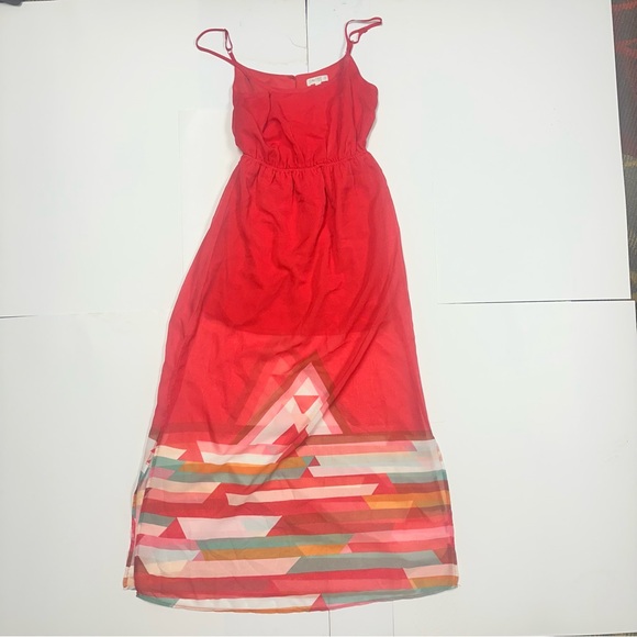 love, Fire Red Maxi Dress with Geometric Hem - Picture 2 of 7